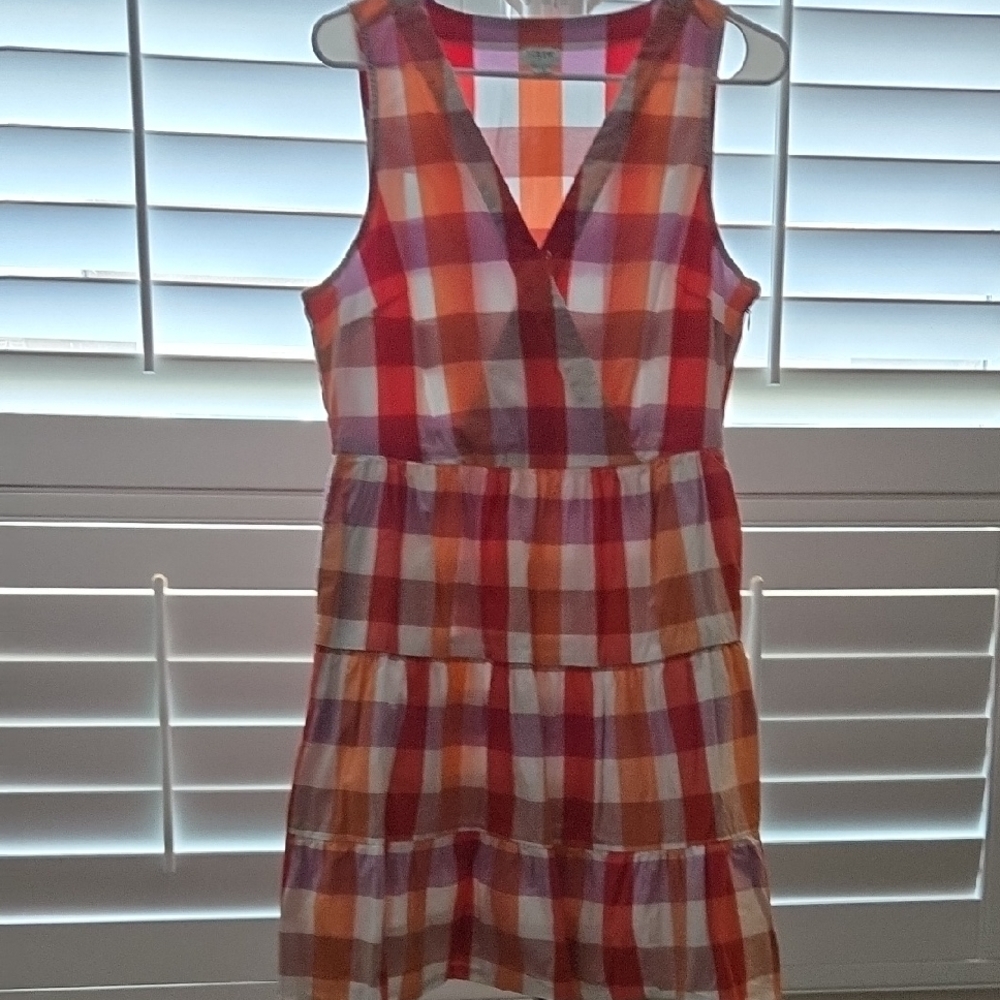 J. Crew Red and White Sleeveless V-Neck Sundress